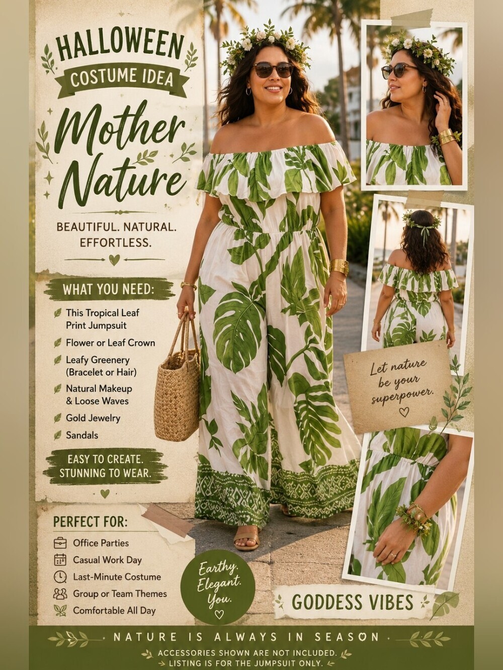 City Chic Tropical Leaf Print Jumpsuit NWT Off Shoulder Wide Leg Resort XL 22